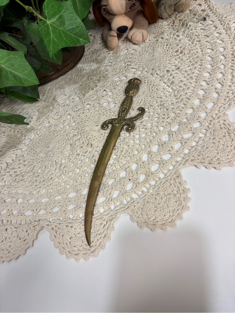 Brass Decorative Letter Opener — Gold Curved Dagger Design